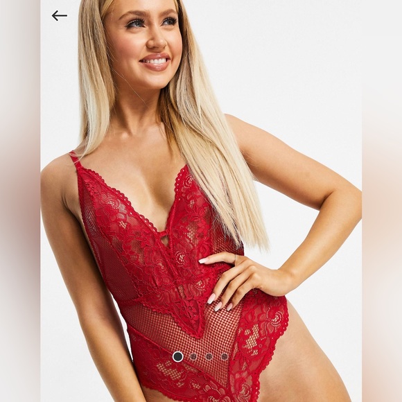 BECCA PLUGE LACE AND MESH BODYSUIT IN RED - Picture 2 of 4